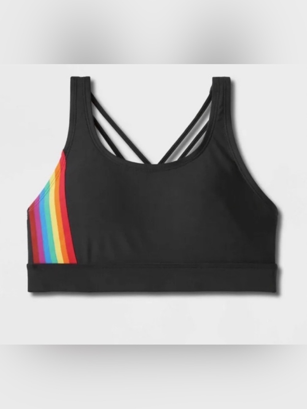 Humankind & Target Pride Rainbow Sports Bra Swim Top in Black Multi, size Small
